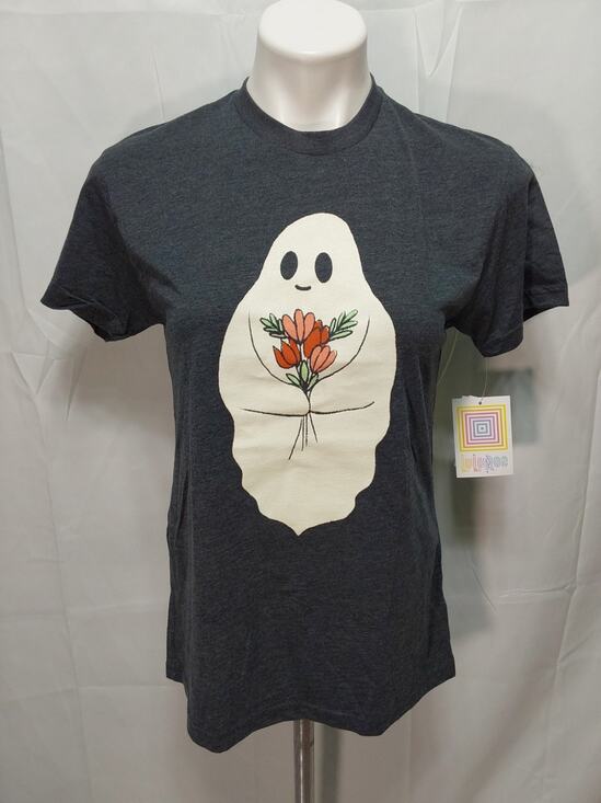 LuLaRoe Tops - LuLaRoe Rocker T XS Gray Ghost Holding Flowers T-Shirt #L222
